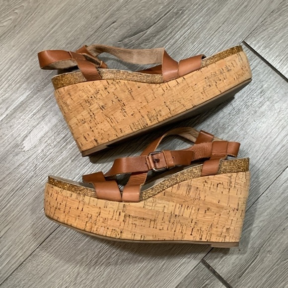 Pilcro & the Letterpress Anthropologie Brown Leather Strappie Wedge Sandals - Picture 6 of 10